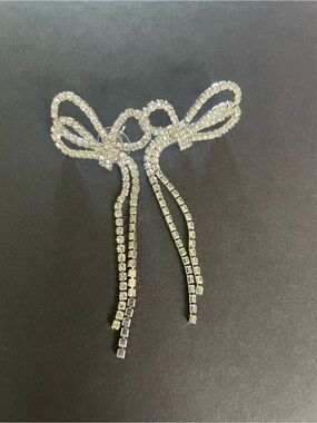 Rhinestone Bow Dangle Earrings - Silver Sparkle